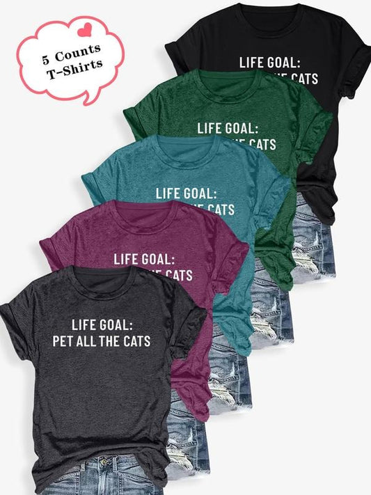Women's Letter Print Round Neck Tee, Casual Short Sleeve Crew Neck T-shirt for Summer, Fashion Women's Top for Daily Wearstyle{n002}4