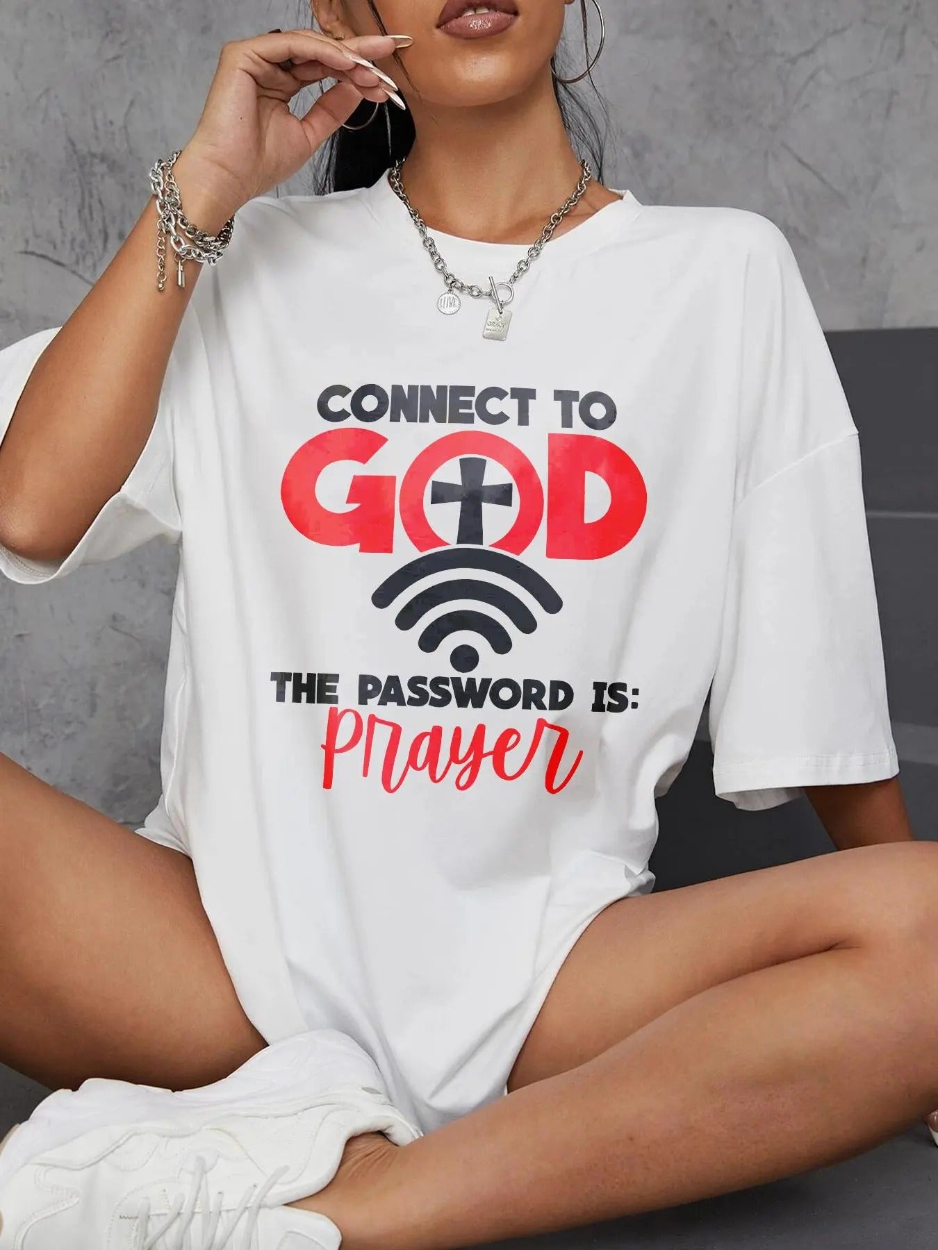 Women's Letter Print Round Neck Tee, Casual Short Sleeve T-shirt for Summer, Ladies Clothes for Daily Wear