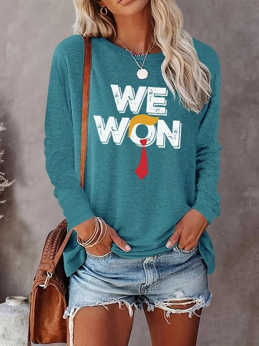 Women's Letter Print Round Neck Tee, Fashion Casual Crew Neck Long Sleeve  T-shirt for Daily Holiday Vacation Outdoor Wear, Ladies Clothes for All Seasons