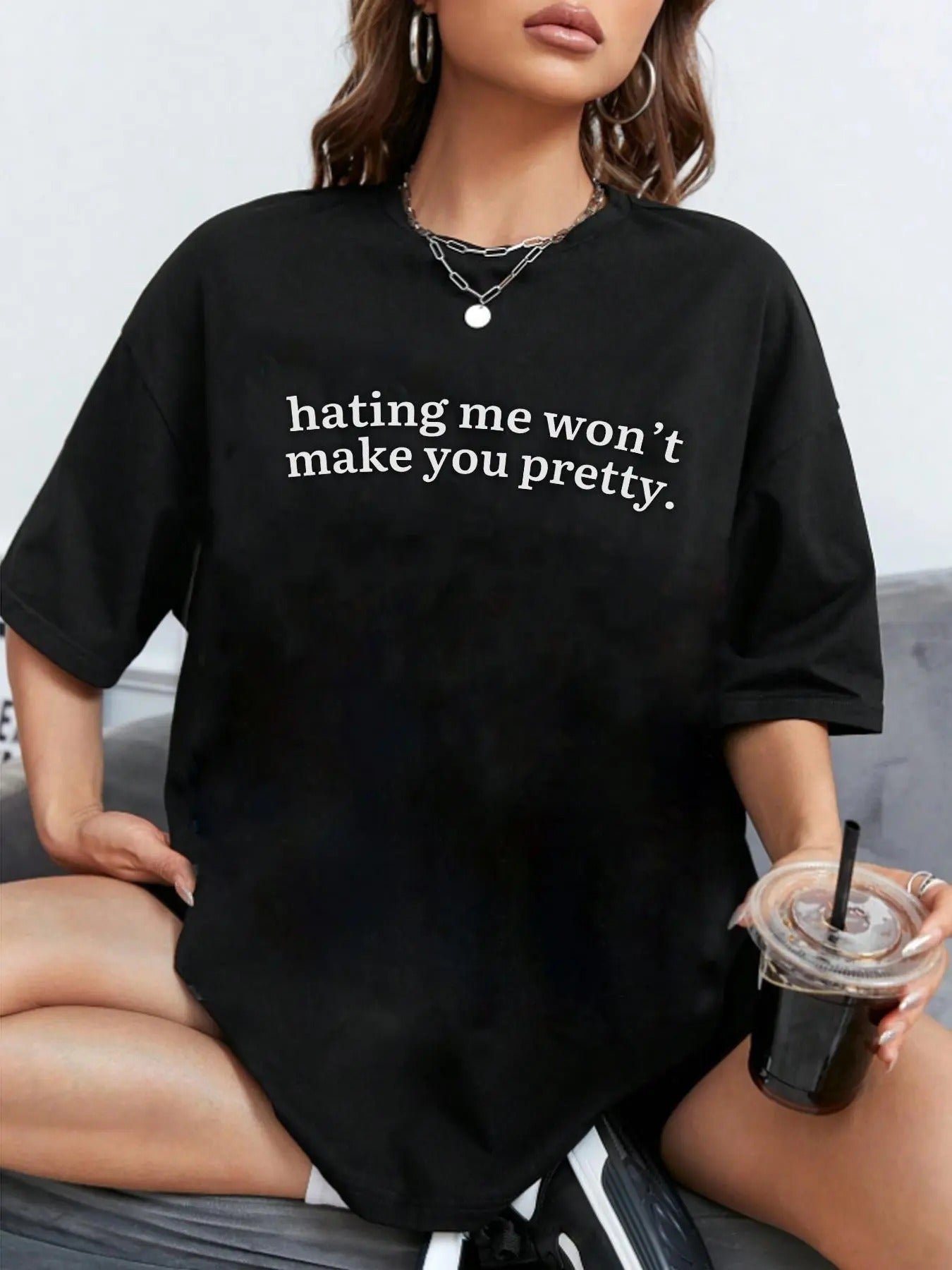 Women's Letter Print Round Neck Tee, Vintage Trendy Casual half Sleeve T-shirt for Daily Wear, Ladies Summer Clothes