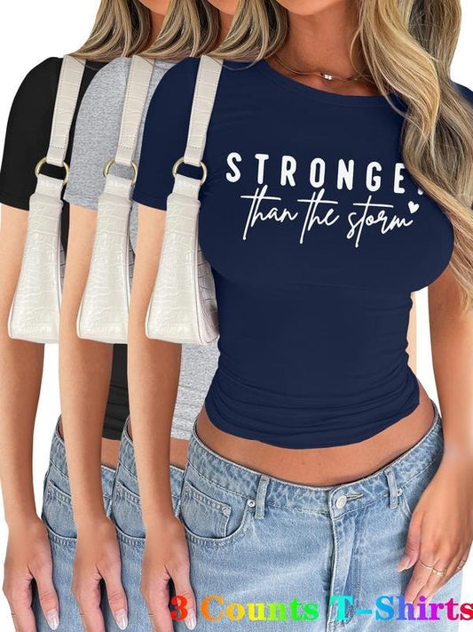 Women's Letter Print Short Sleeve Tee, Casual Round Neck T-shirt for Summer, Ladies Clothes for Daily Wear, Topstyle{n002}5
