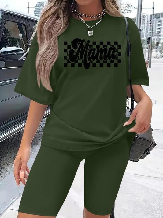 Women's Letter Print Tee & Shorts Set, Casual Short Sleeve T-shirt & Skinny Shorts, Ladies Clothes for Daily Wearstyle{n002}2