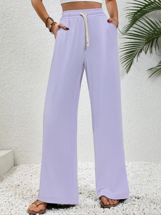 Women's Plain Drawstring Waist Straight Leg Sweatpants, Casual Elastic Waist Pocket Trousers for Spring & Fall, Women's Bottoms for Daily Wear