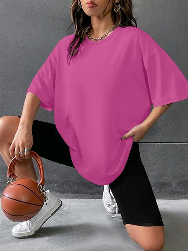 Women's Plain Round Neck Tee, Casual Short Sleeve Crew Neck T-Shirt for Summer, Fashion Women's Top for Daily Wear