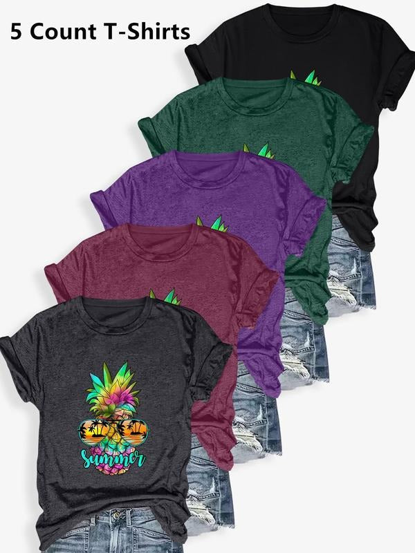 Women's Short Sleeve Graphic Tee, Casual Round Neck T-shirt for Summer, Women's Top for Daily Wear