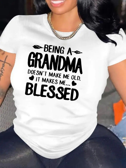 Women's Slogan Graphic Round Neck Tee, Fashion Casual Crew Neck Short Sleeve T-Shirt for Daily Holiday Vacation Outdoor Wear, Women's Top for Summer