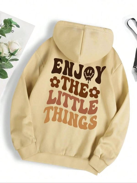 Women's Slogan Print Oversized Vintage Graphic Hoodies, Trendy Essential Cozy Casual Letter Print Drawstring Pocket Hooded Sweatshirt for School Daily