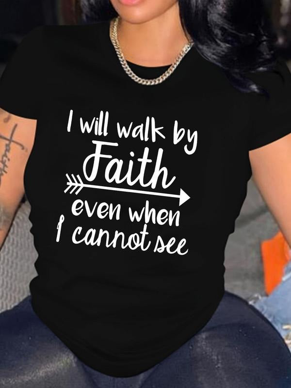 Women's Slogan Print Round Neck Graphic Tee, Summer Clothes Women, Vintage Trendy Casual Short Sleeve T-shirt for Daily Wear, Ladies Summer Outfit