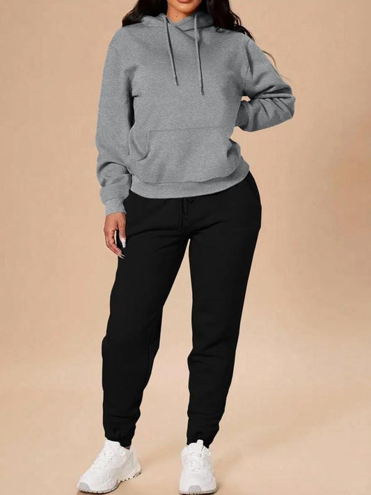 Women's Solid Drop Shoulder Sweatshirt & Drawstring Waist Pants Two-piece Set, Casual Fashion Cozy Breathable Two Piece Outfits for Daily Outdoor Wear, Women Clothes for Fall & Winter