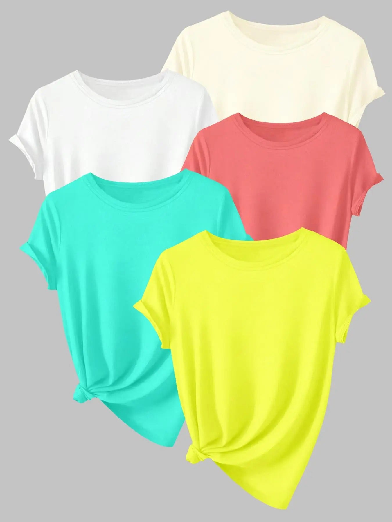 Women's Solid Round Neck Tee, Casual Short Sleeve Crew Neck T-shirt for Daily Wear, Ladies Clothes for Summer