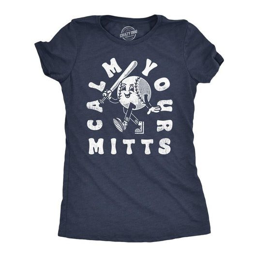 Womens Funny T Shirts Calm Your Mitts Sarcastic Baseball Softball Graphic Tee For Ladies Funny Womens T Shirts Cute Slimming Top Comfortable Soft Womenswear Sarcastic Tops for Women Funny Baseball Top Navy -