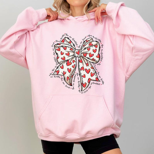 You Are Loved Hoodie, Valentine Coquette Bow Graphic Hoodies, Coquette Valentine Hoodie, Valentine Gift For Her
