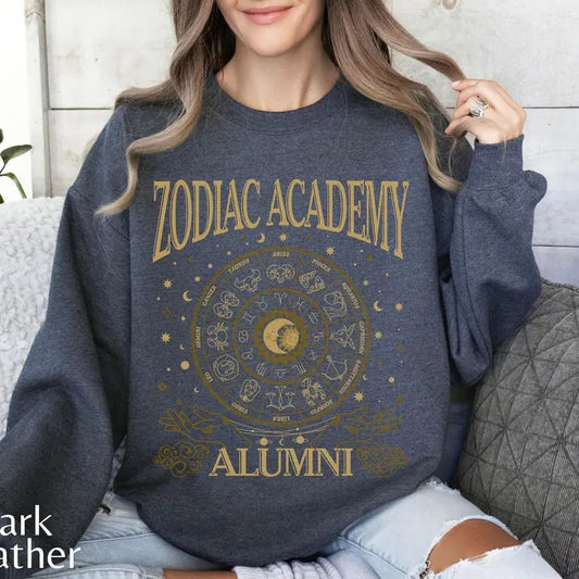 Zodiac Academy Alumni Sweatshirt, Zodiac Academy Merch, Zodiac Academy Hoodie, Darius Acrux, Vega Twins Ruthless Boys, Solaria, Lance Orion, Bookish Womenswear Soft Crewneck Pullover Long Sleeves Graphic Fabric Sweater
