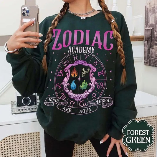 Zodiac Academy Sweatshirt, Celestial Heirs Band Hoodie, Terra, Aer, Ignis and Aqua, Professor Lance Orion Shirt, Almighty Sovereign Society Womenswear Soft Crewneck Pullover Long Sleeves Graphic Fabric Sweater