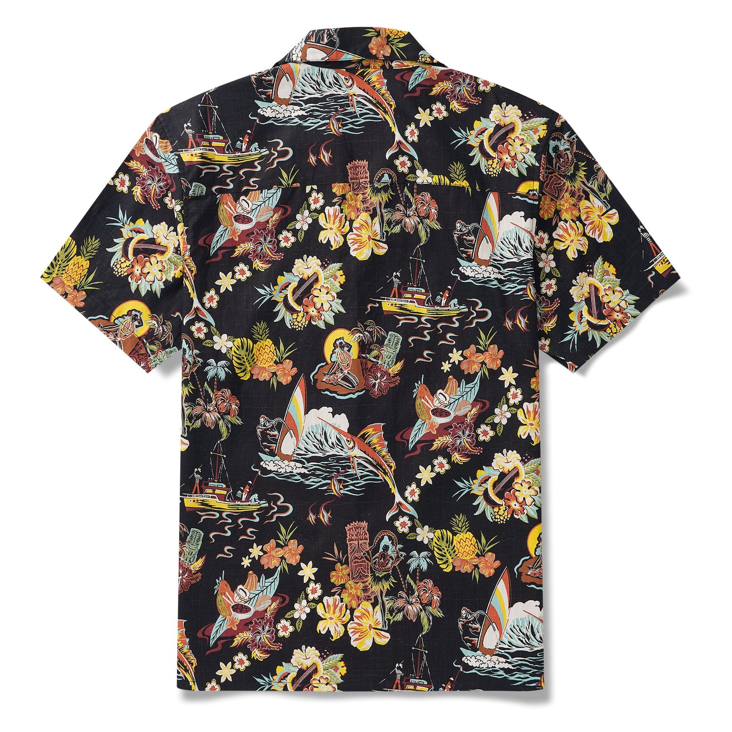 Men's Vintage Hawaiian Shirt Black Tiki Shirt Short Sleeve Camp Collar 100% Cotton Aloha Shirt Vintage Aloha