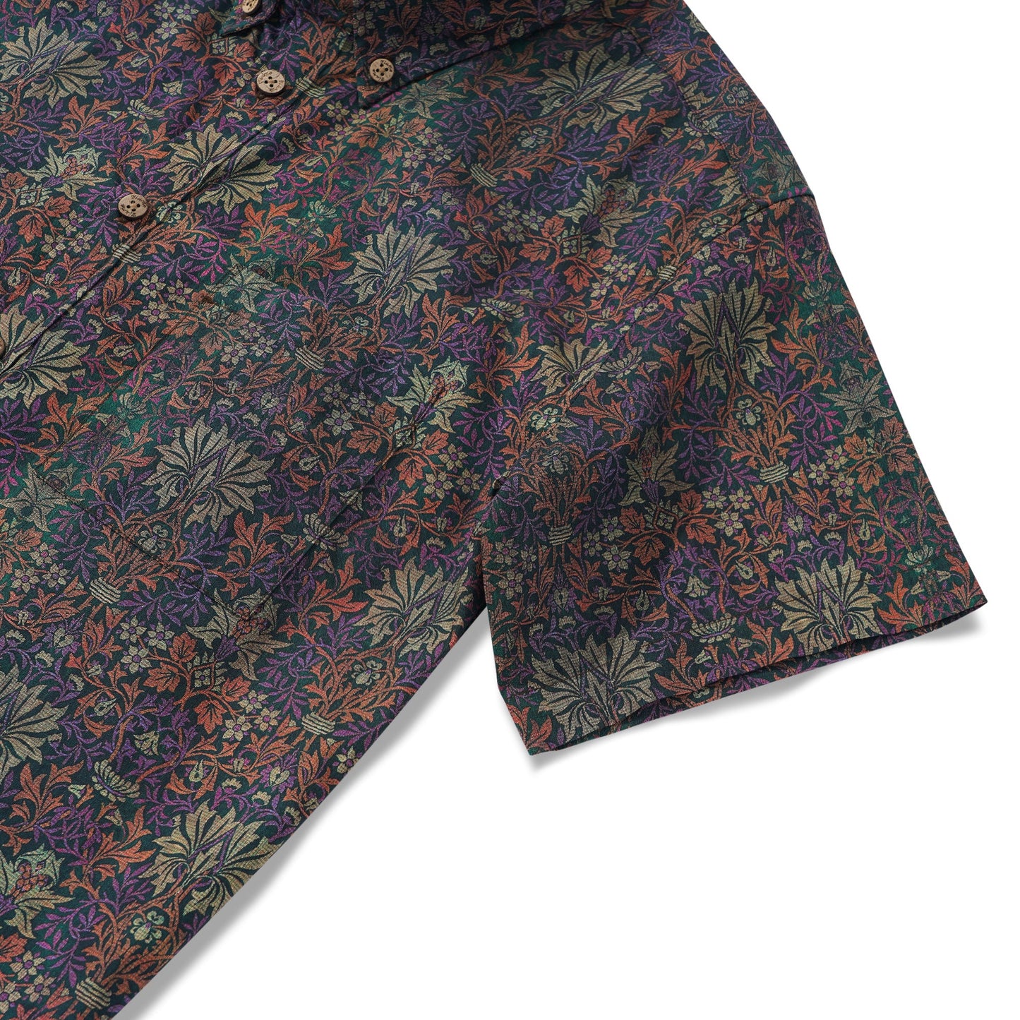 Men's Hawaiian Shirt Short Sleeve Button-down 100% Cotton Green Aloha Vintage Botanicals