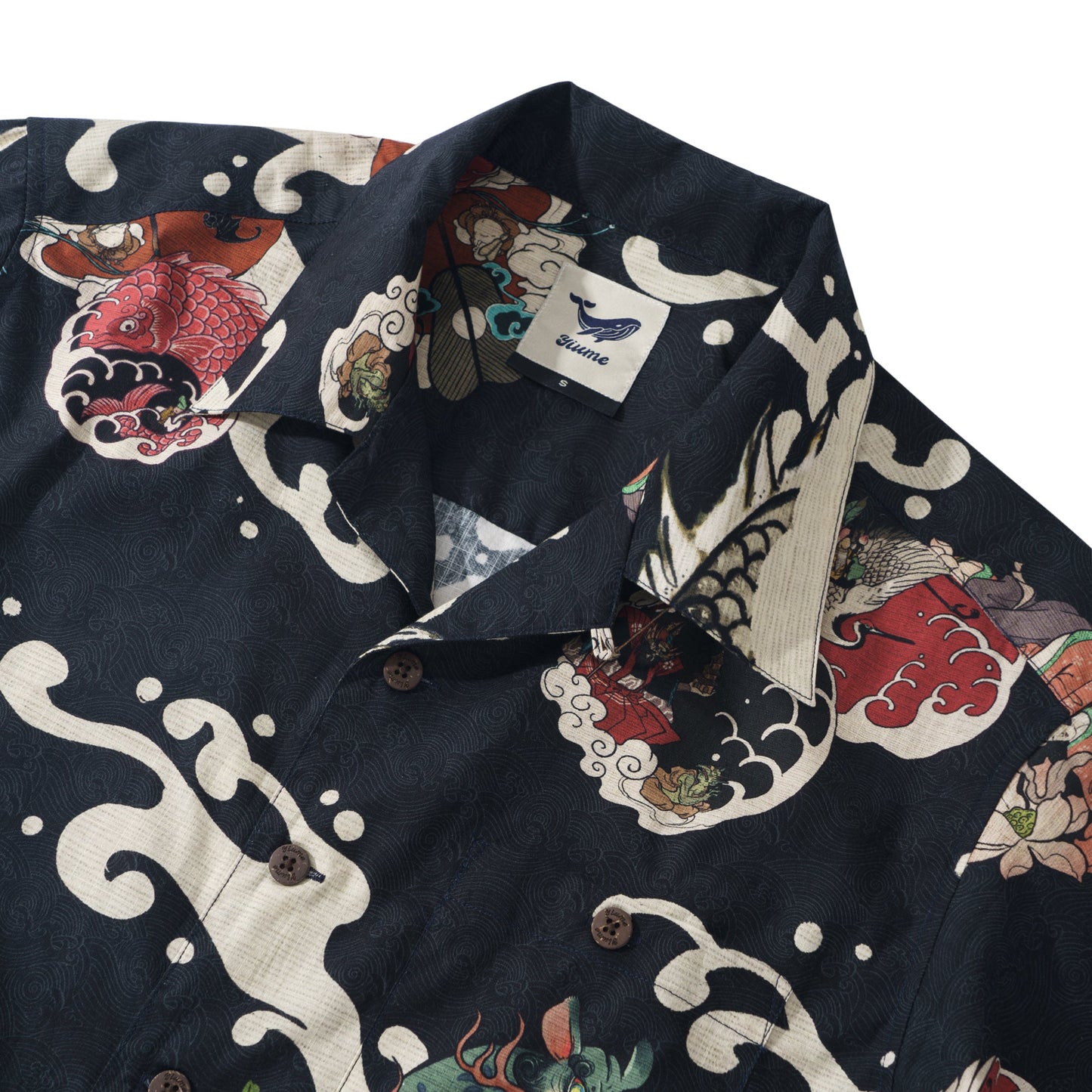 100% Cotton Men's Aloha Shirt Japanese Hawaiian Shirt Short Sleeve Camp Collar Shirt Seven Fortunes Charm Collection