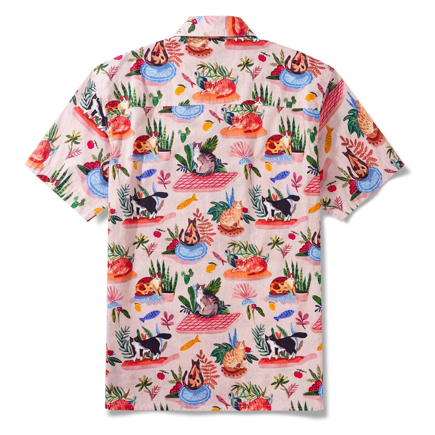 Colorful Hawaiian Shirt For Men Short Sleeve Camp Collar Shirt 100% Cotton Cats on Mats Aloha Shirt Cats On Mats By Sumit Gill