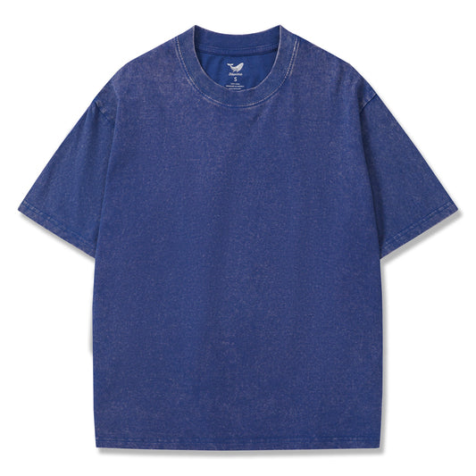 Hawaiian Tee For Men Crew Neck 100% Cotton Vintage Washed T-Shirt - Blue