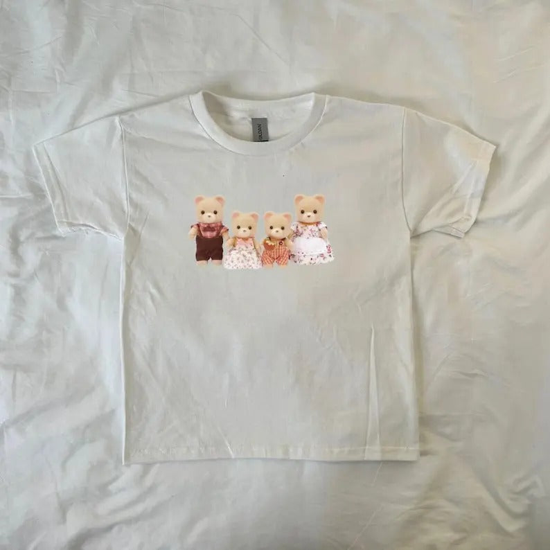 calico critters Baby Tee, ahs style, vintage fashion, retro, 90s style baby tee, streetwear, coquette, childhood nostalgic, 2000s vibe, y2k