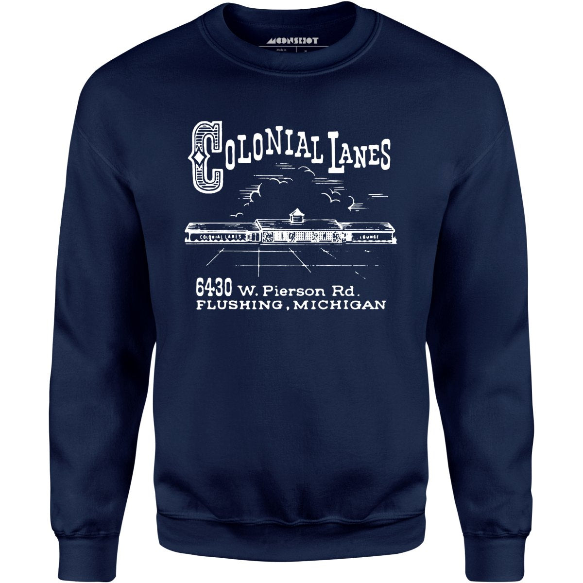 Colonial Lanes - Flushing, MI - Vintage Bowling Alley - Unisex Sweatshirt