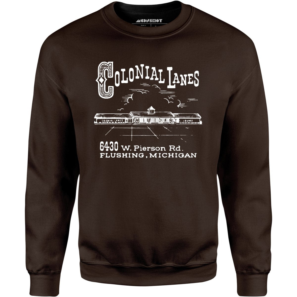 Colonial Lanes - Flushing, MI - Vintage Bowling Alley - Unisex Sweatshirt