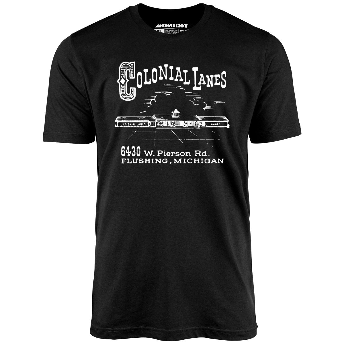Colonial Lanes - Flushing, MI - Vintage Bowling Alley - Unisex T-Shirt