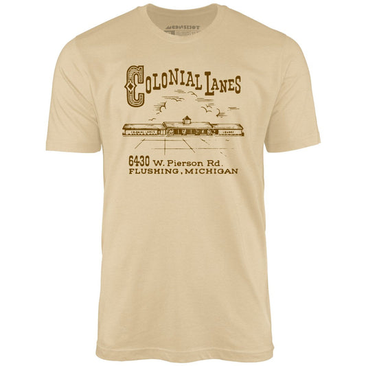 Colonial Lanes - Flushing, MI - Vintage Bowling Alley - Unisex T-Shirt