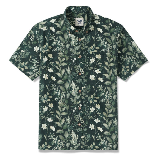 1950s Green Hawaiian Shirt For Men 100% Cotton Button-down Short Sleeve Tropical Shirt