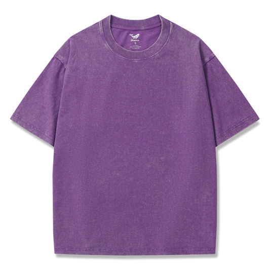 Hawaiian Tee For Men Crew Neck 100% Cotton Vintage Washed T-Shirt - Purple