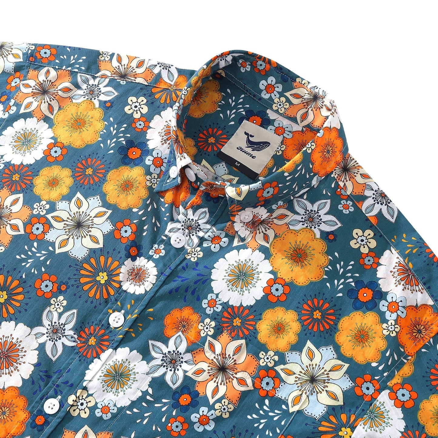 1960s Floral Hawaiian Shirt For Men Summer Short Sleeve Button-down Cotton Aloha Shirt