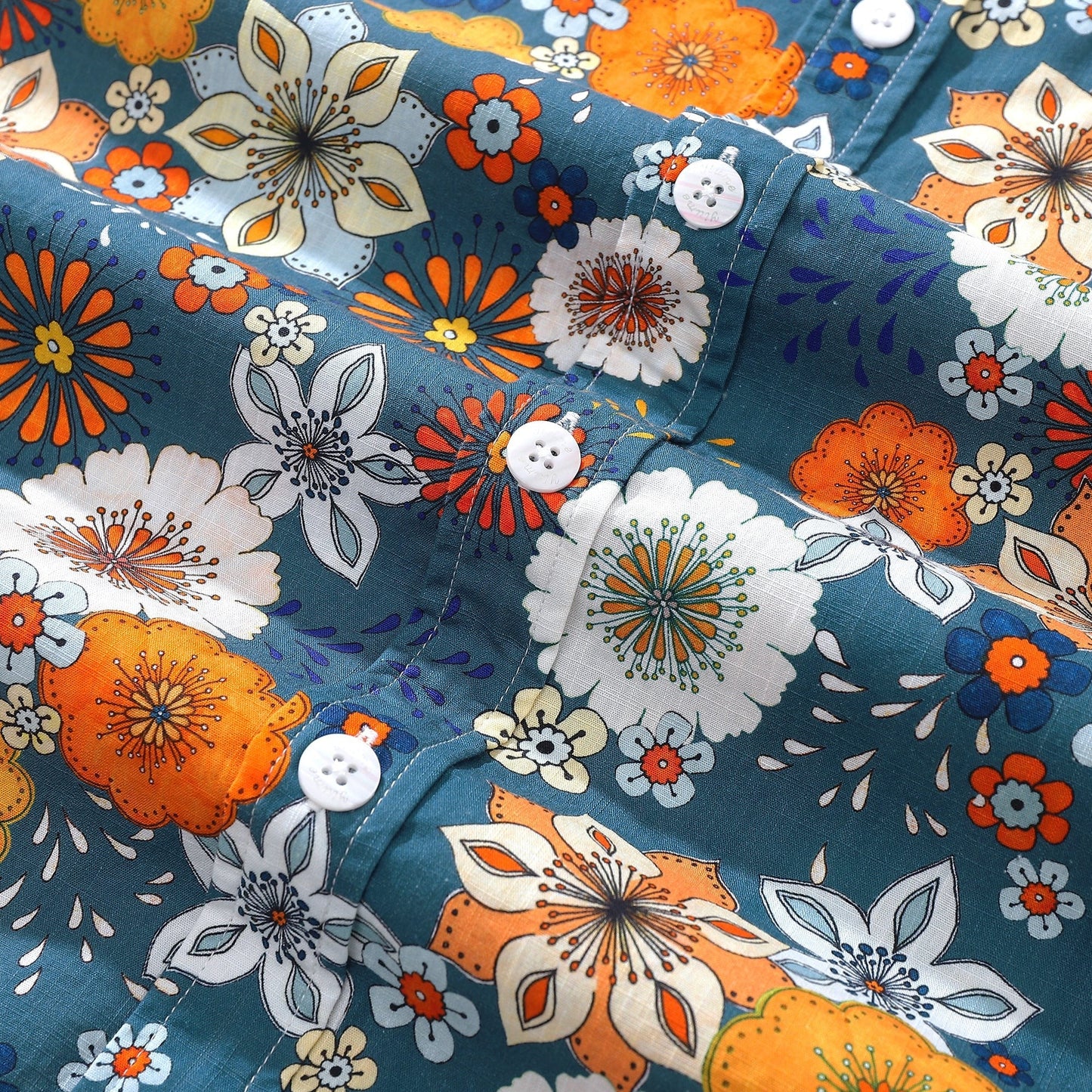 1960s Floral Hawaiian Shirt For Men Summer Short Sleeve Button-down Cotton Aloha Shirt