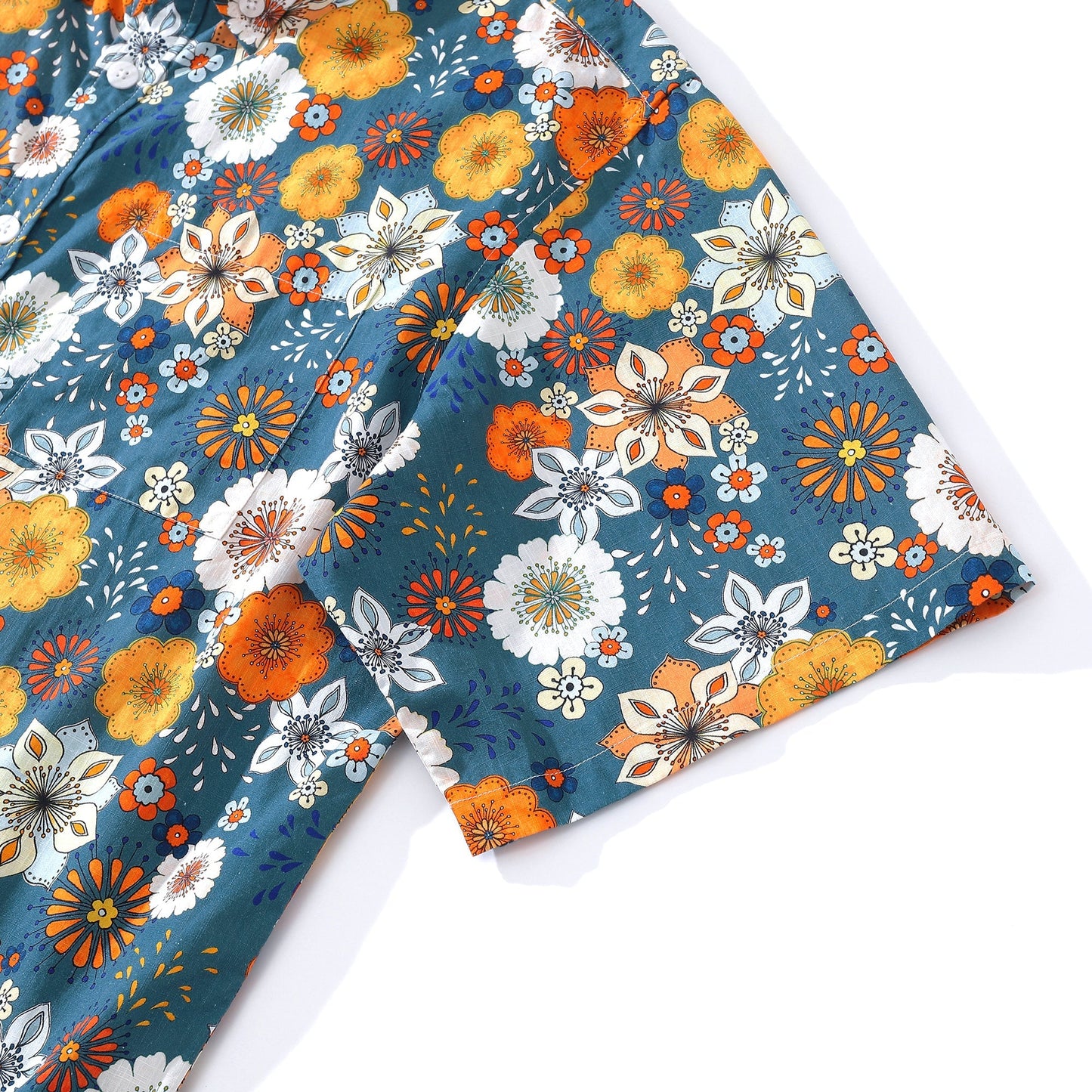 1960s Floral Hawaiian Shirt For Men Summer Short Sleeve Button-down Cotton Aloha Shirt