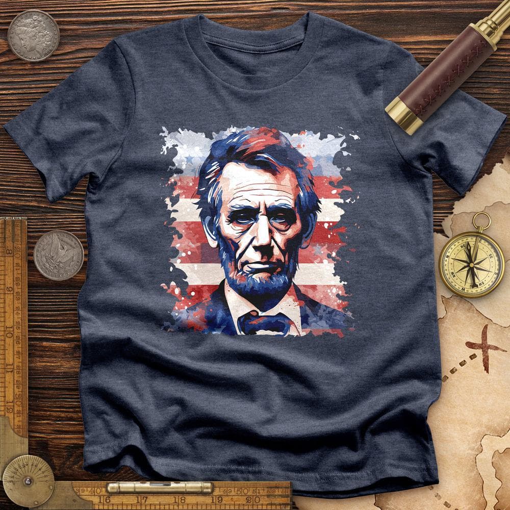 Abe Lincoln American Flag Art Premium Quality Tee