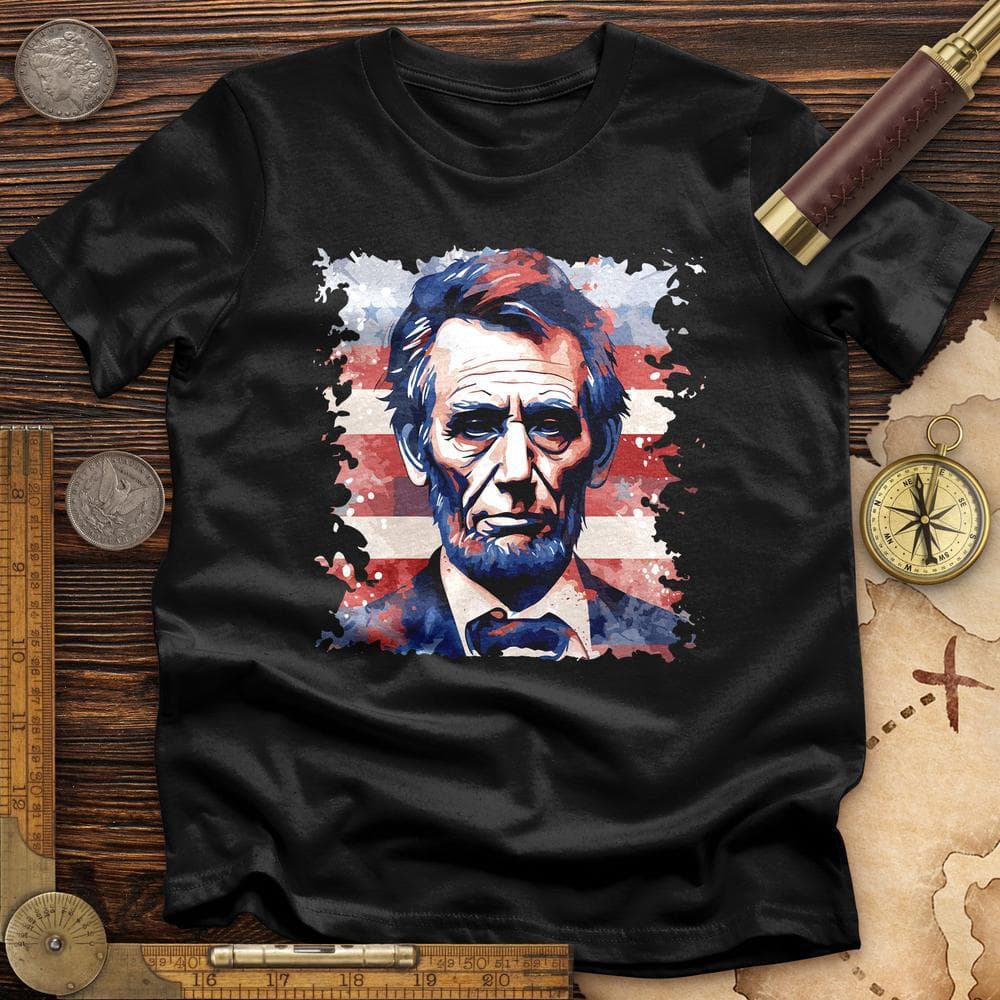Abe Lincoln American Flag Art Premium Quality Tee