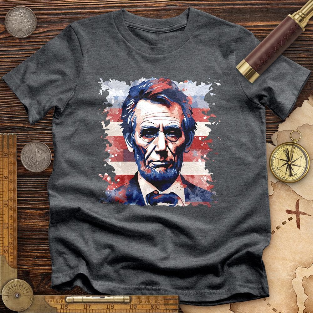 Abe Lincoln American Flag Art Premium Quality Tee