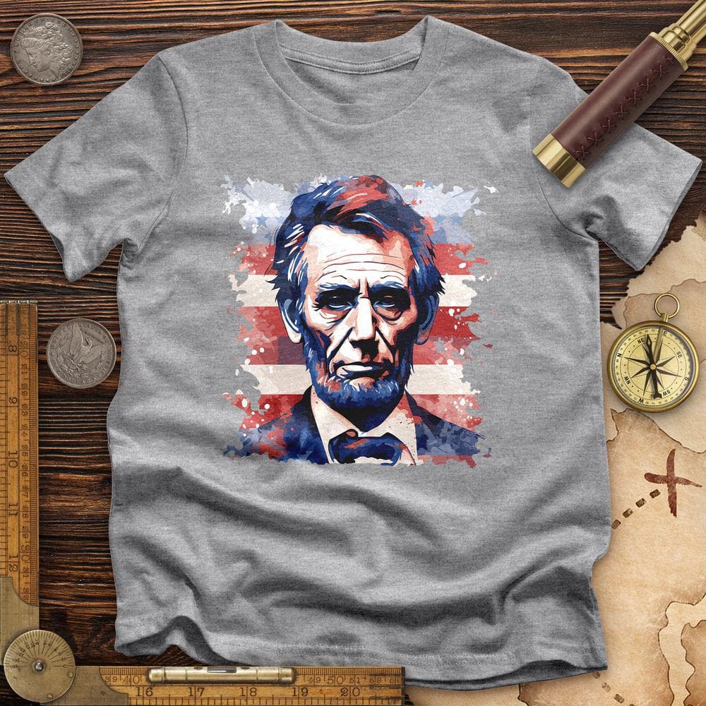 Abe Lincoln American Flag Art Premium Quality Tee