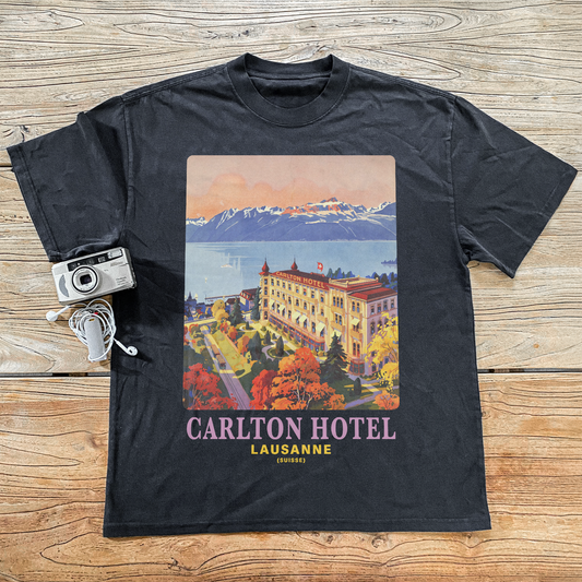 LAUSSANE 'CARLTON HOTEL'  HEAVYWEIGHT BLACK T-SHIRT