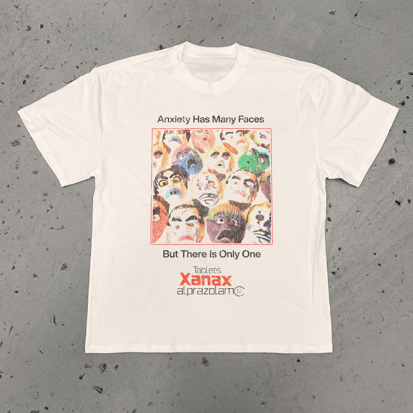 'ANXIETY HAS MANY FACES' BONE HEAVY WEIGHT T-SHIRT