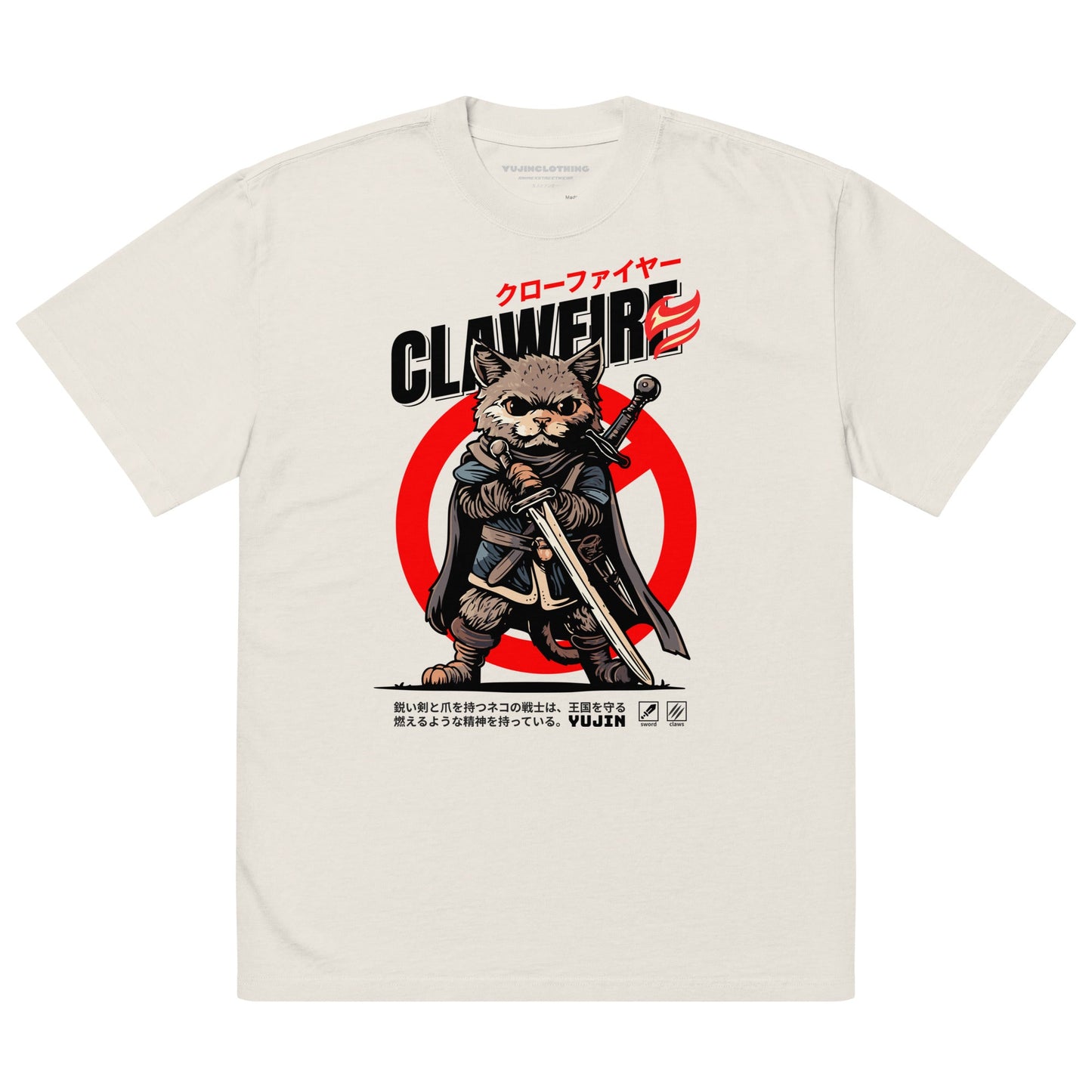 Clawfire Oversized Faded Cat T-Shirt