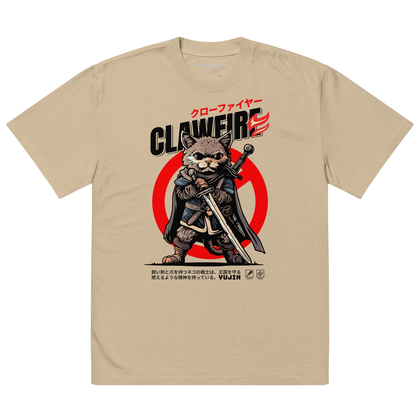 Clawfire Oversized Faded Cat T-Shirt