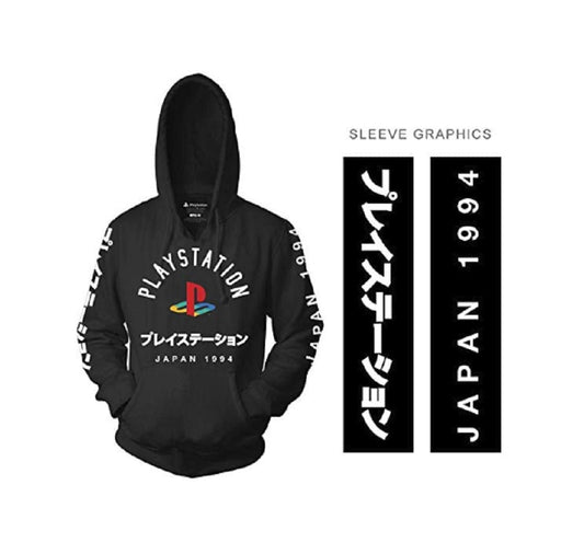 Playstation Adult Unisex Logo with Sleeve Hits Pull Over Fleece Hoodie