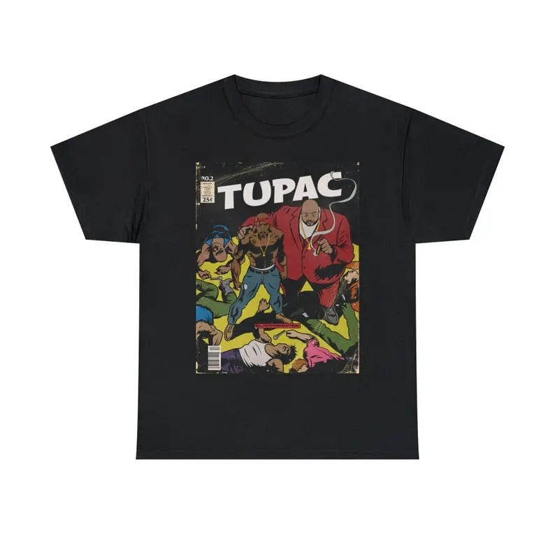 tupac shakur comic art 2pac with suge knight 90s iconic rapper , hip hop comic t shirt, deathrow records, 2pac art, Unisex Heavy Cotton Tee