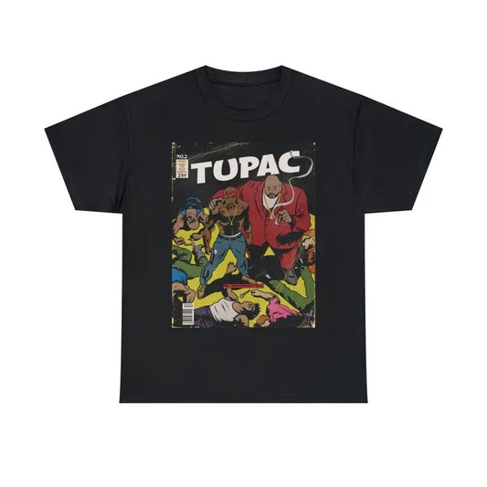 tupac shakur comic art 2pac with suge knight 90s iconic rapper , hip hop comic t shirt, deathrow records, 2pac art, Unisex Heavy Cotton Tee