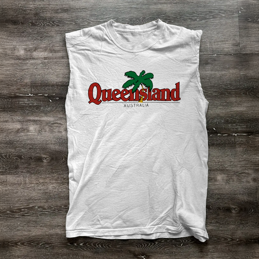 'QUEENSLAND' AUSTRALIA WHITE CUT-OFF TEE